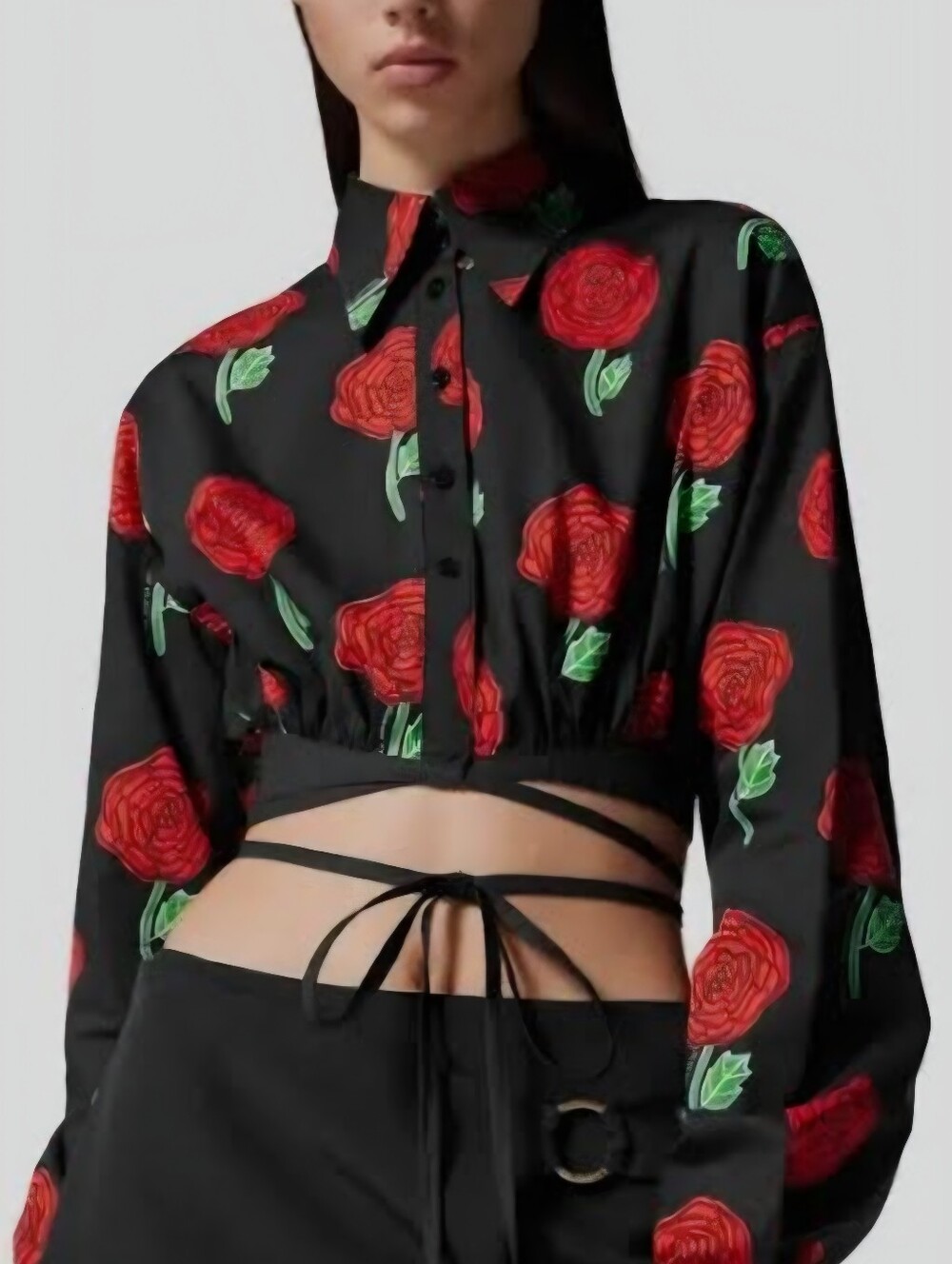 Versace Jeans Couture Floral Rose Crop Tie-Waist Button-Up Top IT40 XS NWT